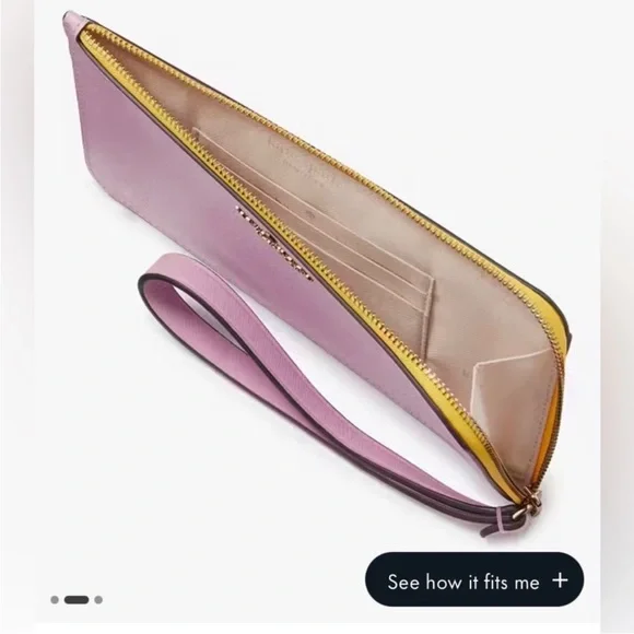 NWT Kate Spade BiColor medium zip wristlet! Pink and Yellow - Picture 4 of 14
